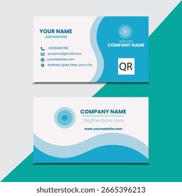 Diseño de tarjeta de visita de onda fluida azul claro y blanco para un atractivo fresco y moderno