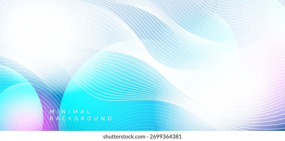 Un fondo de patrón de ondas fluidas de color azul claro y blanco crea una atmósfera limpia y fluida. Las líneas onduladas finas y superpuestas crean una sensación de dimensión y movimiento.