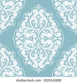 Light blue and white ornamental seamless pattern. Vintage, paisley elements. Ornament. Traditional, Ethnic, Turkish, Indian motifs. Great for fabric and textile, wallpaper, packaging