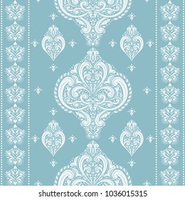 Light blue and white ornamental seamless pattern. Vintage, paisley elements. Ornament. Traditional, Ethnic, Turkish, Indian motifs. Great for fabric and textile, wallpaper, packaging