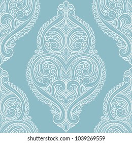 Light blue and white ornamental seamless pattern. Vintage, paisley elements. Ornament. Traditional, Ethnic, Turkish, Indian motifs. Great for fabric and textile, wallpaper, packaging