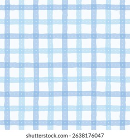 Light blue and white plaid pattern with a hand-drawn lines in  a soft and casual aesthetic design for textiles, fashion, scrapbooking, and home décor.Vector illustration.