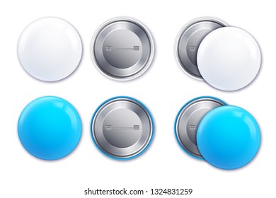 Light blue and white realistic mockup badge icon set in round shape vector illustration