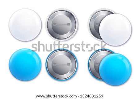 Light blue and white realistic mockup badge icon set in round shape vector illustration