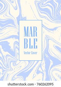 Light blue and white suminagashi or ebru painting vector cover backgournd. Effect of painting on water with ink, fluid splashes, liquid lines. Marble surface texture effect. Cover blue background.