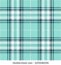 Light blue and white tartan plaid. Traditional Scottish cage textile pattern.