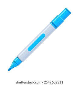 Light blue whiteboard permanent marker pen with cap off. School supplies, stationery, drawing, writing tool concept. Flat vector illustration isolated on a white background with copy space