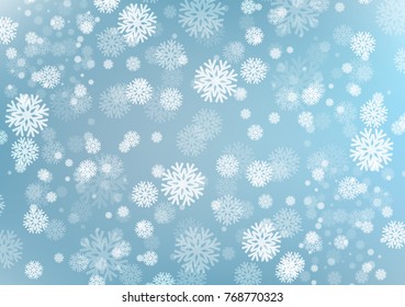 Light Blue Winter Background with Snow flakes,Cool falling and christmas day concept,design for Wallpaper and other,Vector,Illustration.