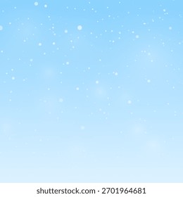 Light blue winter snow falling background. Minimalist winter scene with gentle snowfall for Christmas greeting card, holiday social media post, festive presentation, and clean winter design. Vector.