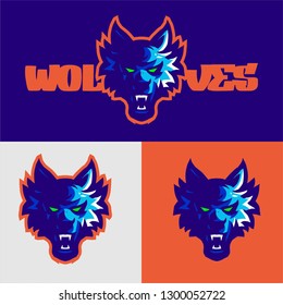 Light blue wolves mascot logo gaming vector template