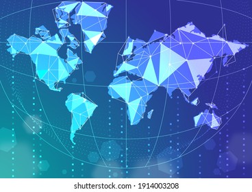 Mundo azul claro con datos sobre fondo azul, tecnología, ciberespacio, conexión, presentación