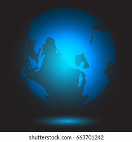 light blue world map on the dark background as globalization and technology concept