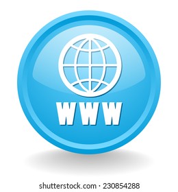 Light blue world wide web button on white background