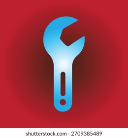 Chave azul clara sobre um fundo vermelho, um símbolo de reparação e manutenção