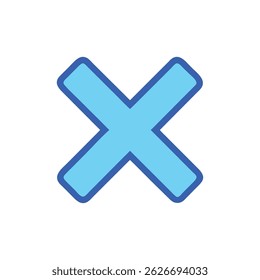 A light blue X symbol with a dark blue outline set against a stark White Background, flat illustration style.