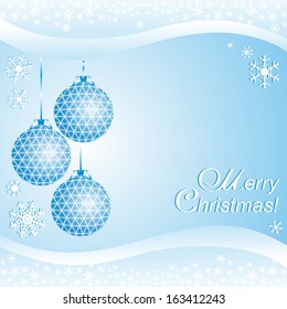 Light blue  xmas Background with Balls and Snowflakes.