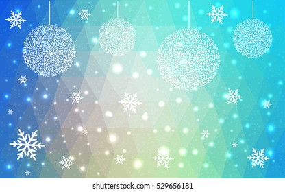 Light Blue Yellow christmas postcard low polygon background. Vector illustration consisting of triangles. Abstract triangular polygonal origami or crystal design of New Year celebration.