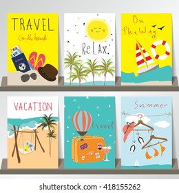 Light blue yellow collection for banners, Flyers, Placards and Posters with sun,passport,sea,cot and coconut tree