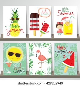 Light blue yellow collection for banners,Flyers,Placards with sun,pineapple,watermelon,ice cream and flamingo