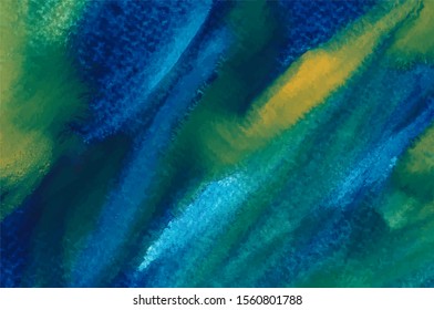 Light blue and yellow colorful watercolor abstract vector background. Hand drawn sky blue and green brush strokes, blobs, gradient. Flamboyant brush strokes, bright dyes wallpaper, turquoise texture