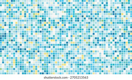 Grade pixelada azul clara e amarela com plano de fundo de padrão quadrado geométrico