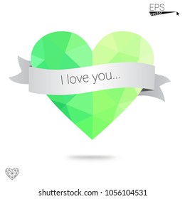Light Blue, Yellow vector abstract Triangle Geometrical Heart on white polygonal background. Happy Valentine's Day Greeting Card. Stock template for your design.