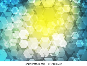 Light Blue, Yellow vector abstract mosaic template. Shining illustration, which consist of hexagons. The elegant pattern can be used as part of a brand book.