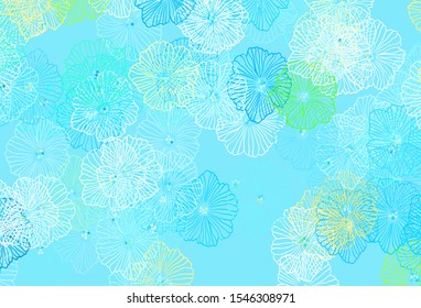 Light Blue, Yellow vector abstract background with leaves. Doodle illustration of flowers in Origami style. Brand new style for your business design.