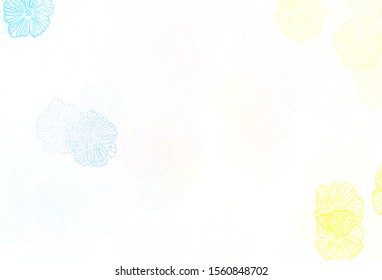 Light Blue, Yellow vector abstract background with leaves. Colorful illustration in doodle style with flowers. Brand new design for your business.