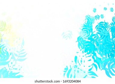 Light Blue, Yellow vector abstract background with leaves. Glitter abstract illustration with doodles and leaves. Hand painted design for web, leaflets.