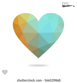 Light Blue, Yellow vector abstract glitter heart shape on white background in love concept for valentine's day with sweet and romantic moment. Polygonal design for your business.