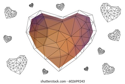 Light Blue, Yellow vector abstract Triangle Geometrical Heart on white polygonal background. Happy Valentine's Day Greeting Card. Stock template for your design.