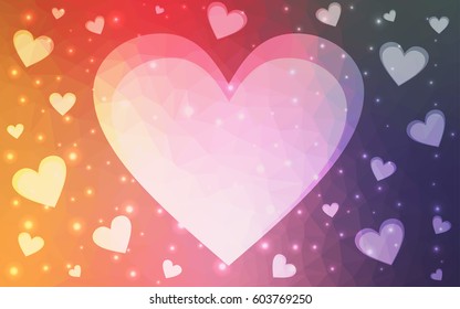 Light blue, yellow vector abstract glitter heart shape on white background in love concept for valentine's day with sweet and romantic moment. Polygonal design for your business.