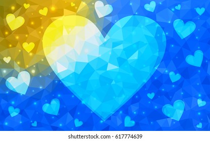 Light Blue, Yellow vector abstract glitter heart shape on white background in love concept for valentine's day with sweet and romantic moment. Polygonal design for your business.