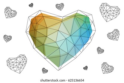 Light Blue, Yellow vector abstract glitter heart shape on white background in love concept for valentine's day with sweet and romantic moment. Polygonal design for your business.