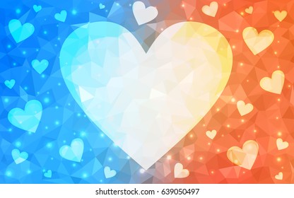 Light Blue, Yellow vector abstract glitter heart shape on white background in love concept for valentine's day with sweet and romantic moment. Polygonal design for your business.