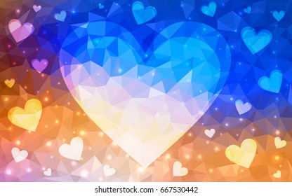 Light Blue, Yellow vector abstract Triangle Geometrical Heart on white polygonal background. Happy Valentine's Day Greeting Card. Stock template for your design.