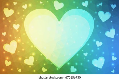 Light Blue, Yellow vector abstract glitter heart shape on white background in love concept for valentine's day with sweet and romantic moment. Polygonal design for your business.