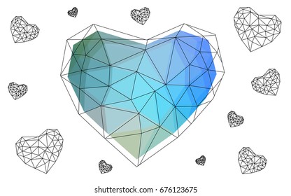 Light Blue, Yellow vector abstract glitter heart shape on white background in love concept for valentine's day with sweet and romantic moment. Polygonal design for your business.