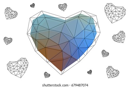 Light Blue, Yellow vector abstract glitter heart shape on white background in love concept for valentine's day with sweet and romantic moment. Polygonal design for your business.