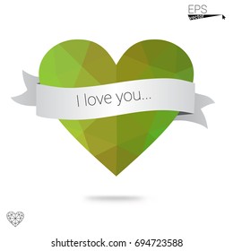 Light Blue, Yellow vector abstract Triangle Geometrical Heart on white polygonal background. Happy Valentine's Day Greeting Card. Stock template for your design.