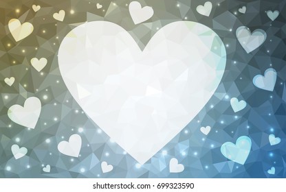 Light Blue, Yellow vector abstract Triangle Geometrical Heart on white polygonal background. Happy Valentine's Day Greeting Card. Stock template for your design.