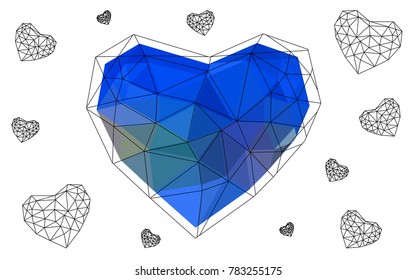 Light Blue, Yellow vector abstract glitter heart shape on white background in love concept for valentine's day with sweet and romantic moment. Polygonal design for your business.