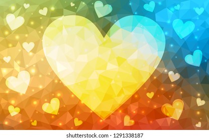 Light Blue, Yellow vector  backdrop with sweet hearts. Blurred decorative design in doodle style with hearts. Design for your business advert of anniversary.