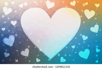 Light Blue, Yellow vector  backdrop with sweet hearts. Blurred decorative design in doodle style with hearts. Pattern for marriage gifts, congratulations.