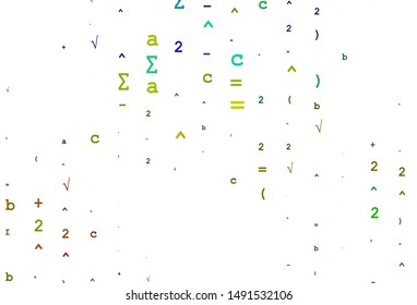 Light Blue, Yellow vector backdrop with algebra elements. Blurred design in simple style with collection of numerals. Template for cell phone backgrounds.