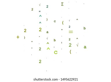 Light Blue, Yellow vector backdrop with algebra elements. Colored mathematic signs with gradient on white background. Pattern for ads, poster, banner of books.