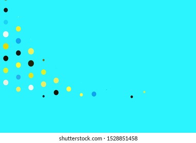 Light Blue, Yellow vector backdrop with dots. Glitter abstract illustration with blurred drops of rain. Pattern of water, rain drops.