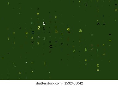 Light Blue, Yellow vector backdrop with algebra elements. Colored mathematic signs with gradient on white background. Pattern for school, grammar websites.