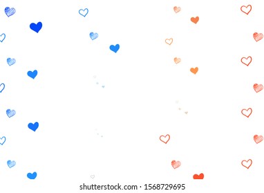 Light Blue, Yellow vector backdrop with sweet hearts. Glitter abstract illustration with colorful hearts in romantic style. Pattern for marriage gifts, congratulations.